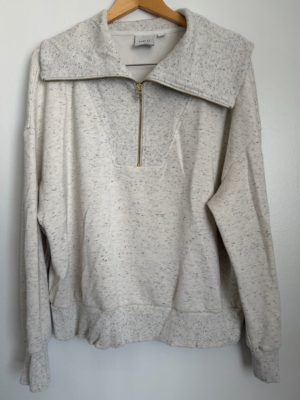 Varley Catherine‎ Half Zip Sweatshirt Ivory Marl Fleck Women Size XL